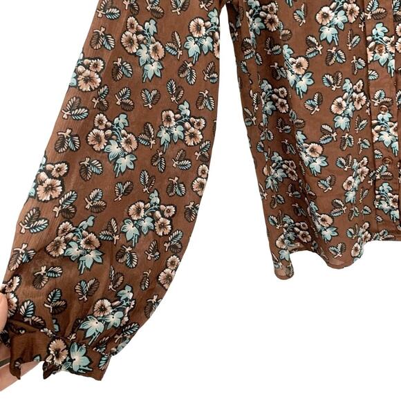 Casual Corner Women Vintage Blouse Long Sleeve Brown Floral Cottage Boho Medium - Picture 3 of 7